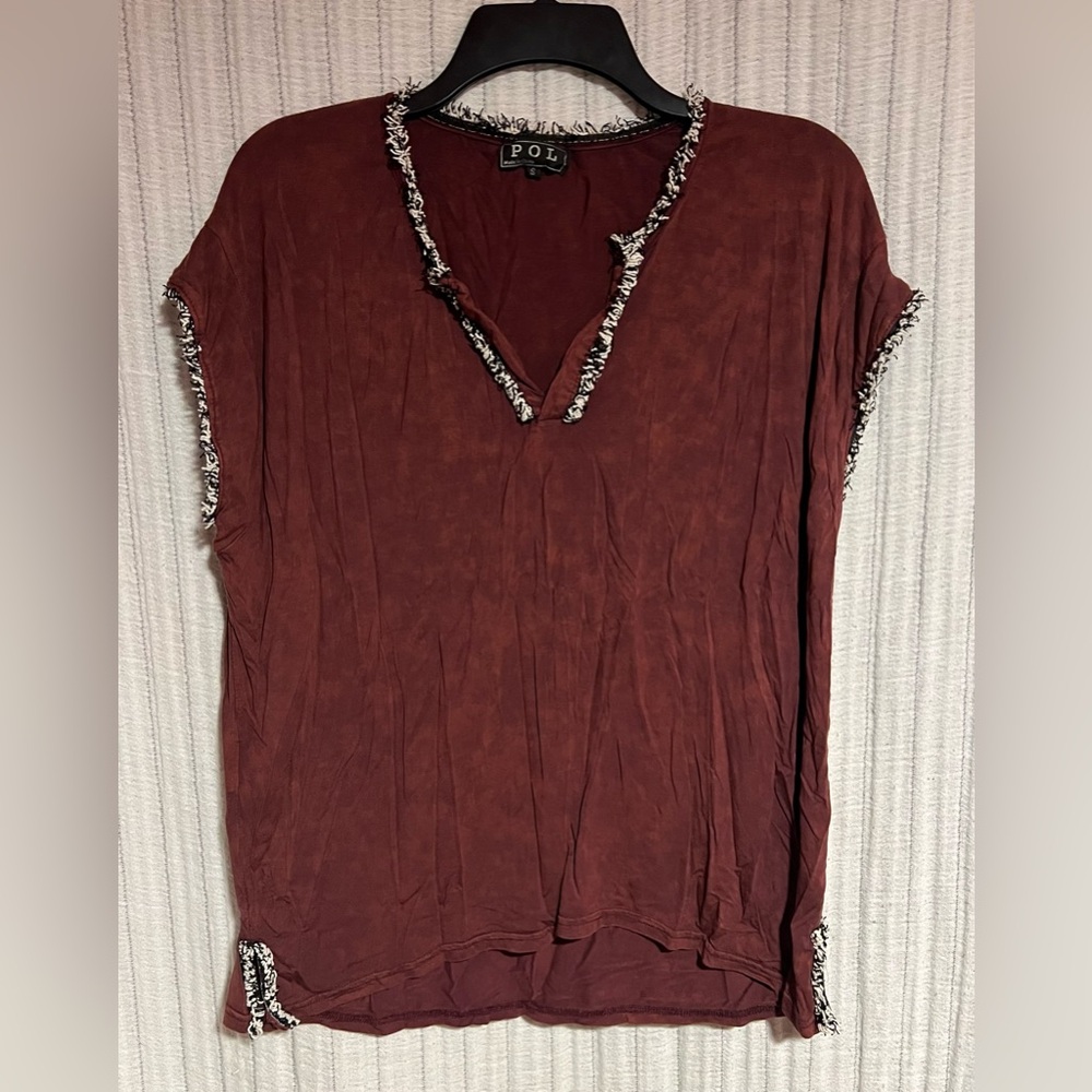 POL Women's Maroon Tie-Dye Blouse with Monochrome Trim